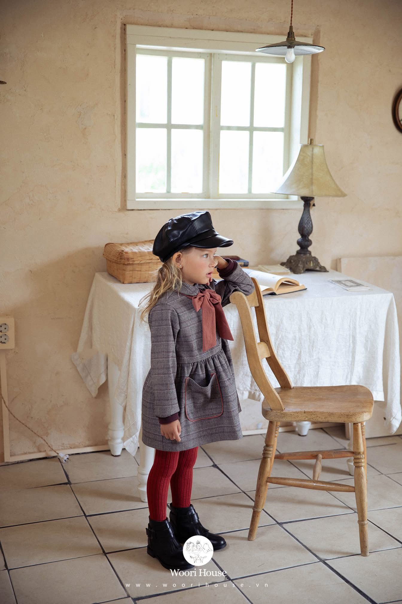 NN - Váy Flare kẻ cổ nơ cam