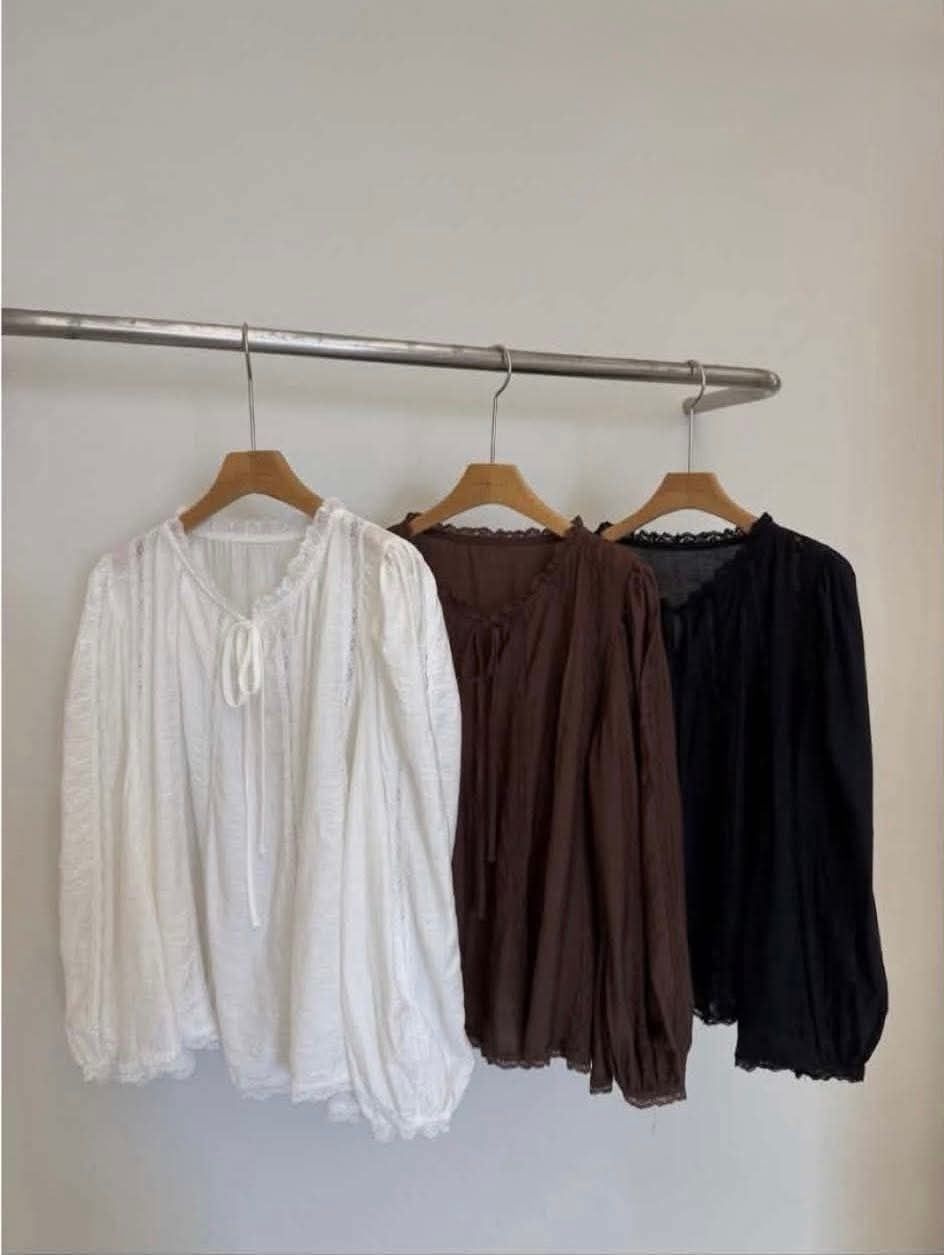 LYS - AUT0326  Áo Rose blouse phối sọc ren nơ cổ