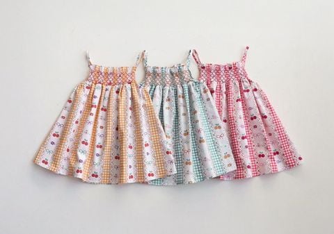 FL - Váy Belive hai dây hoạ tiết nơ cherry