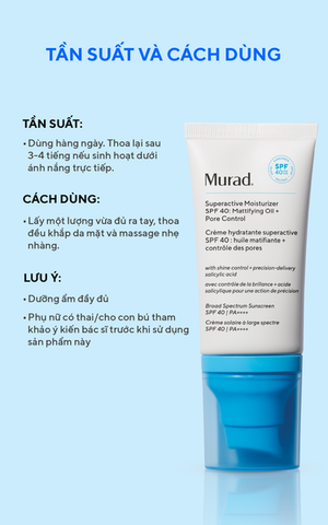 Kem Chống Nắng Murad Superactive Moisturizer SPF 40: Mattifying Oil + Pore Control 50ml