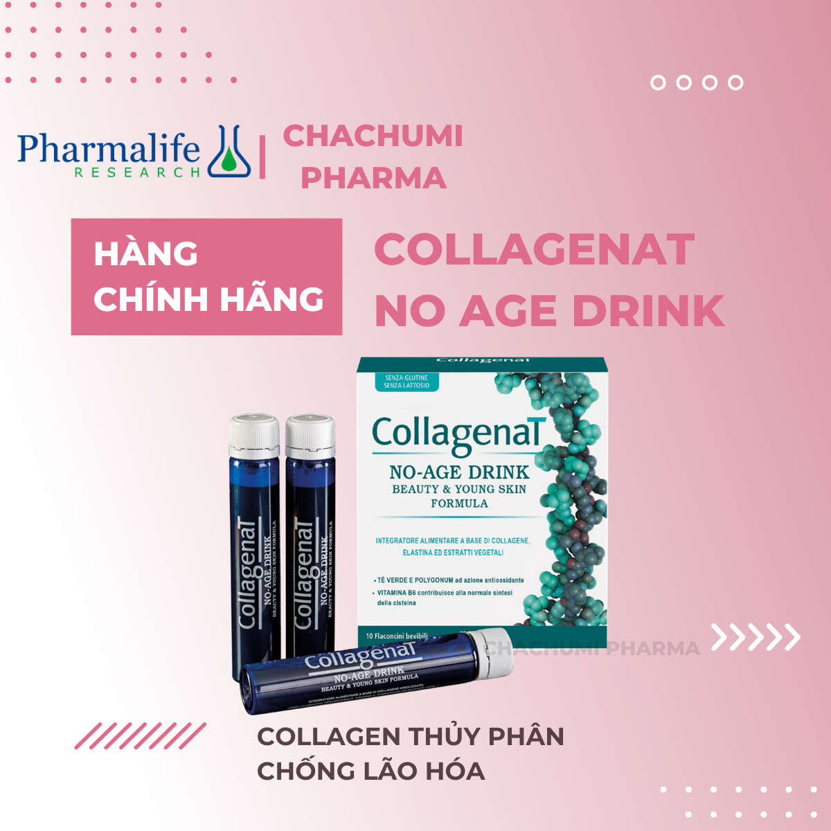 Collagen Pharmalife - Thực phẩm bảo vệ sức khỏe Collagenat No Age Drink 10 ống x 25ml