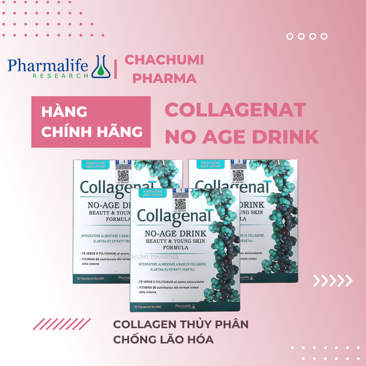Collagen Pharmalife - Thực phẩm bảo vệ sức khỏe Collagenat No Age Drink 10 ống x 25ml
