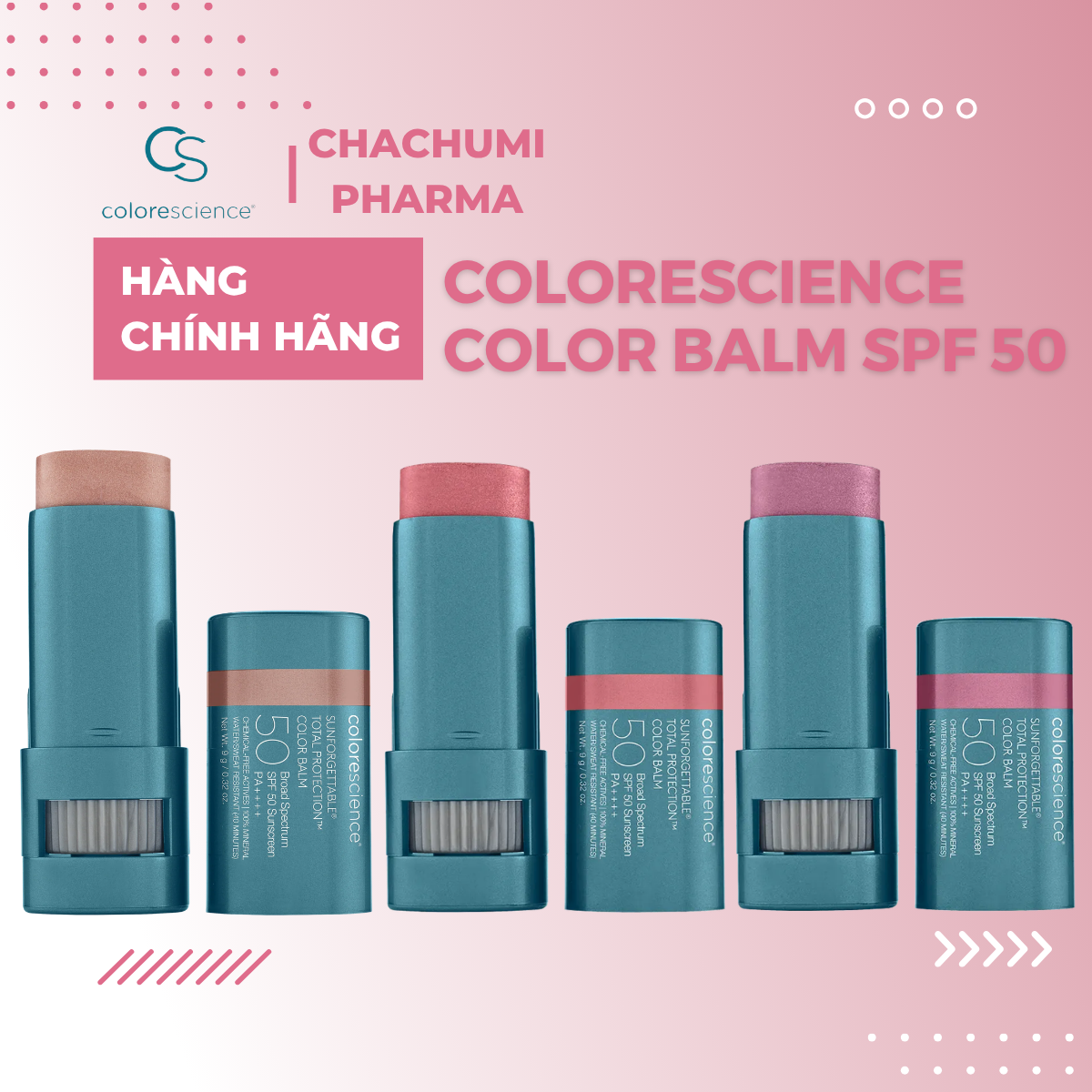 Bộ 3 Má Hồng Kem Colorescience Total Color Balm SPF 50 Chống Nắng Đa Năng