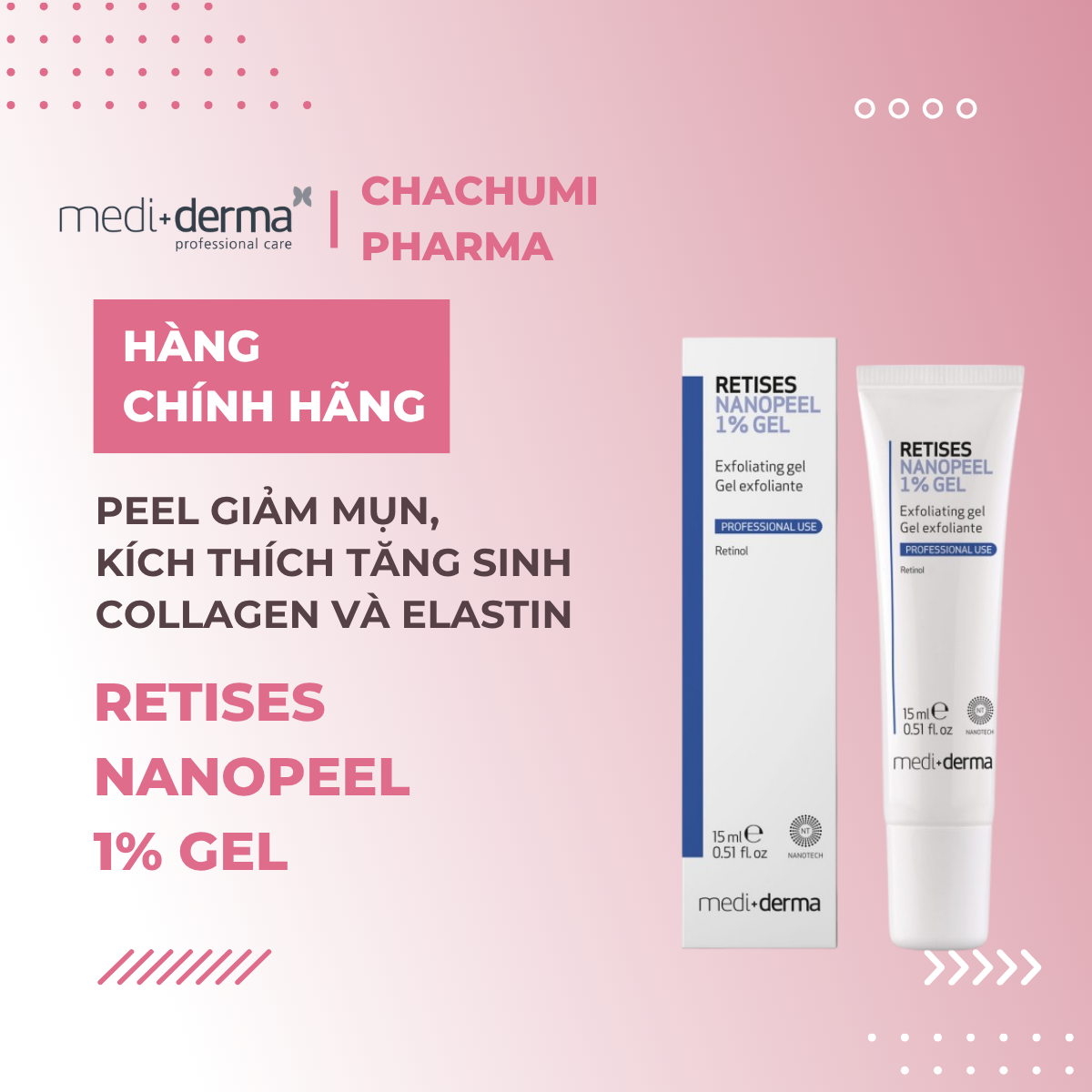 Mediderma Retises Nanopeel 1% Gel Khoá Peel Giảm Mụn, Kích Thích Tăng Sinh Collagen Và Elastin