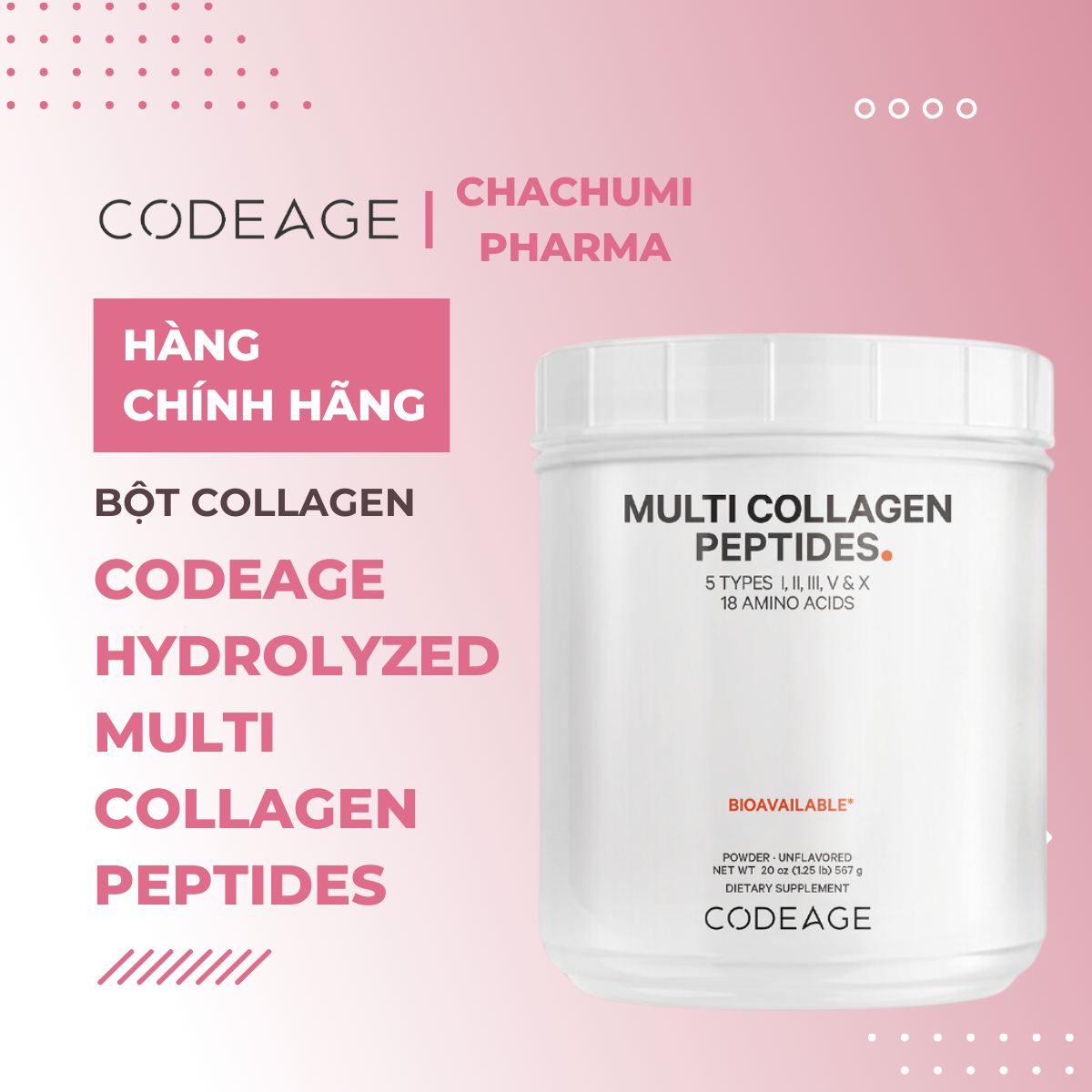 Bột Collagen Codeage Thủy Phân Tổng Hợp Trẻ Hóa Toàn Diện Codeage Multi Collagen 567g