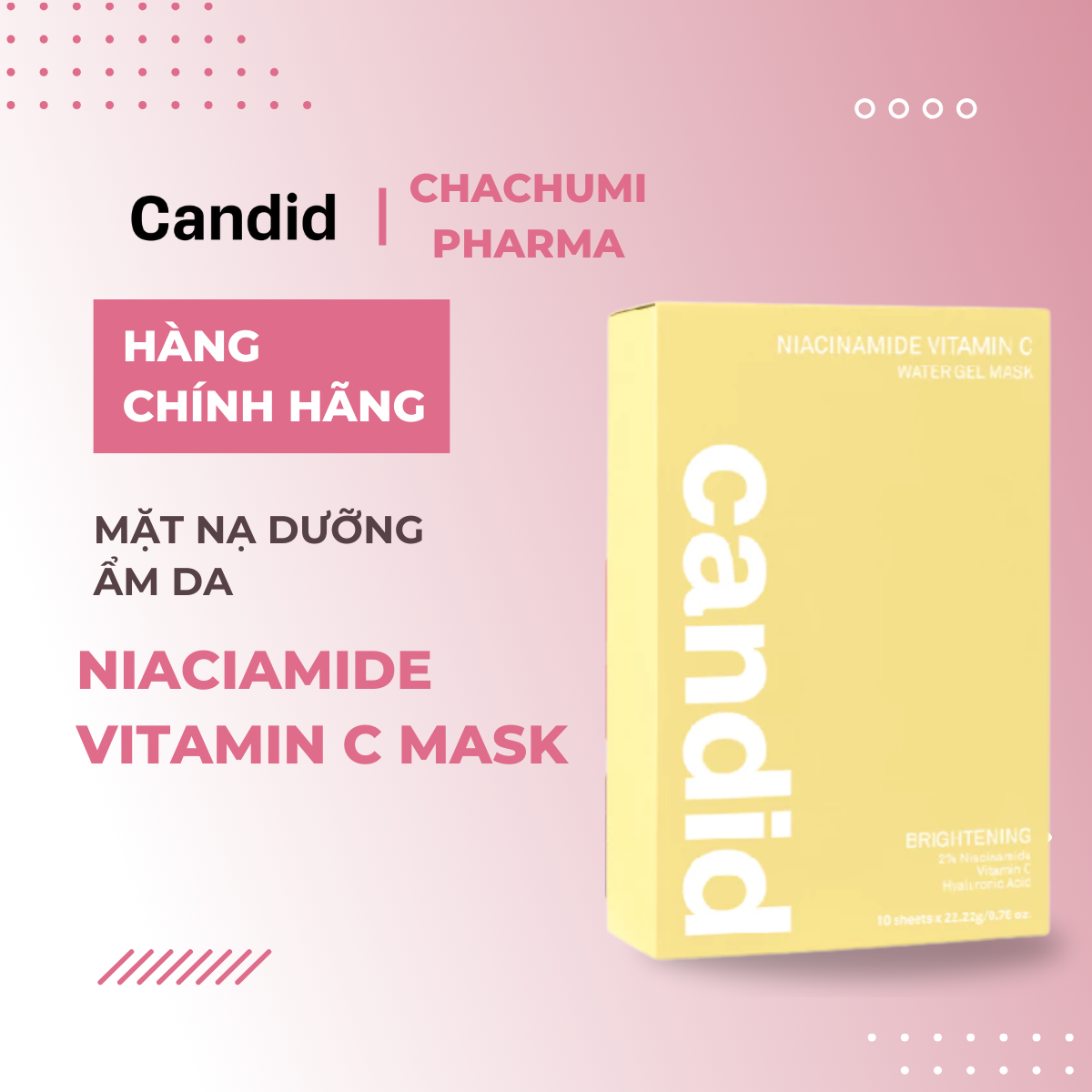Candid Niaciamide Vitamin C Mask Mặt nạ dưỡng sáng - Hộp 10 miếng