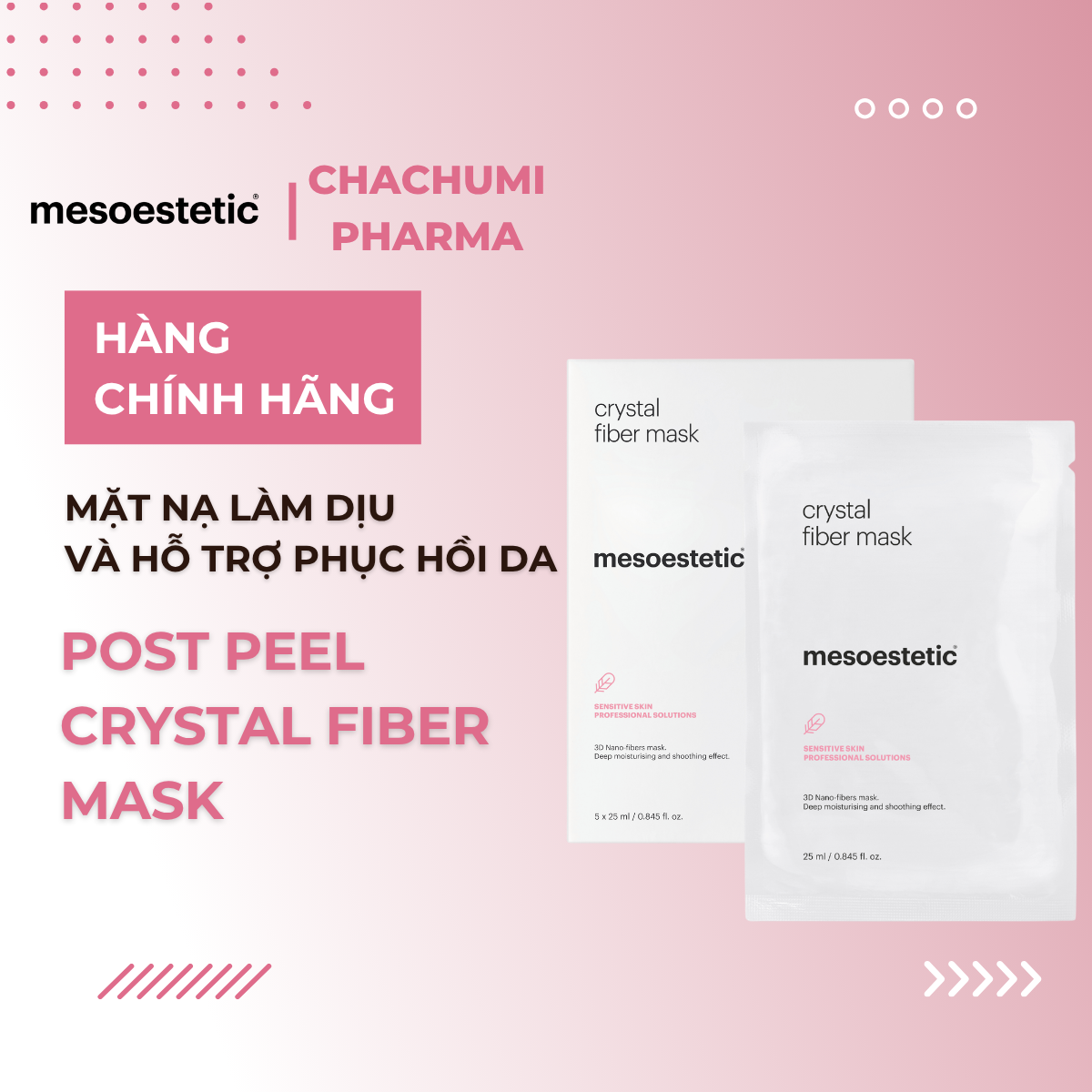 Mesoestetic Post Peel Crystal Fiber Mask Mặt Nạ Làm Dịu, Giảm Đỏ Và Hỗ Trợ Phục Hồi Da 5 miếng