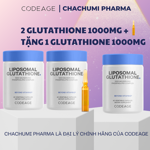 [2 GLU1000, mtd TẶNG 1 GLU1000] Viên Uống Glutathione 1000mg Codeage Trắng Da, Giảm Nám Tàn Nhang