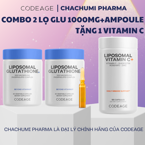 [2 GLU1000, mtd TẶNG 1 GLU1000] Viên Uống Glutathione 1000mg Codeage Trắng Da, Giảm Nám Tàn Nhang