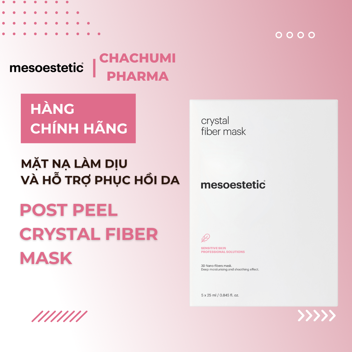 Mesoestetic Post Peel Crystal Fiber Mask Mặt Nạ Làm Dịu, Giảm Đỏ Và Hỗ Trợ Phục Hồi Da 5 miếng