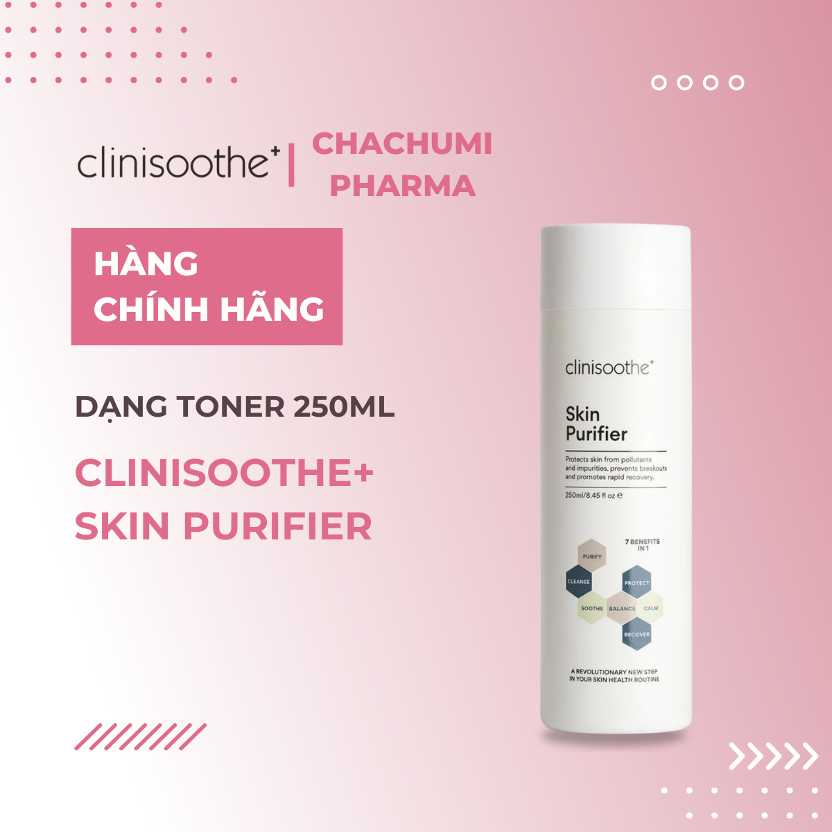 Clinisoothe+ Skin Purifier làm sạch, kháng khuẩn, giảm mẩn đỏ, phục hồi, thúc đẩy làm lành tổn thương 100ml 250ml