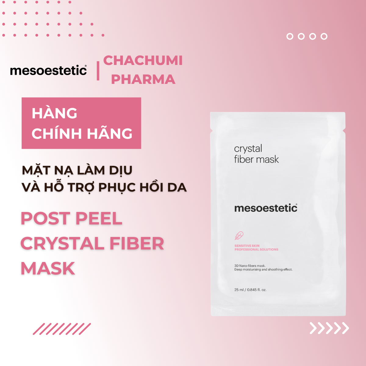 Mesoestetic Post Peel Crystal Fiber Mask Mặt Nạ Làm Dịu, Giảm Đỏ Và Hỗ Trợ Phục Hồi Da 5 miếng