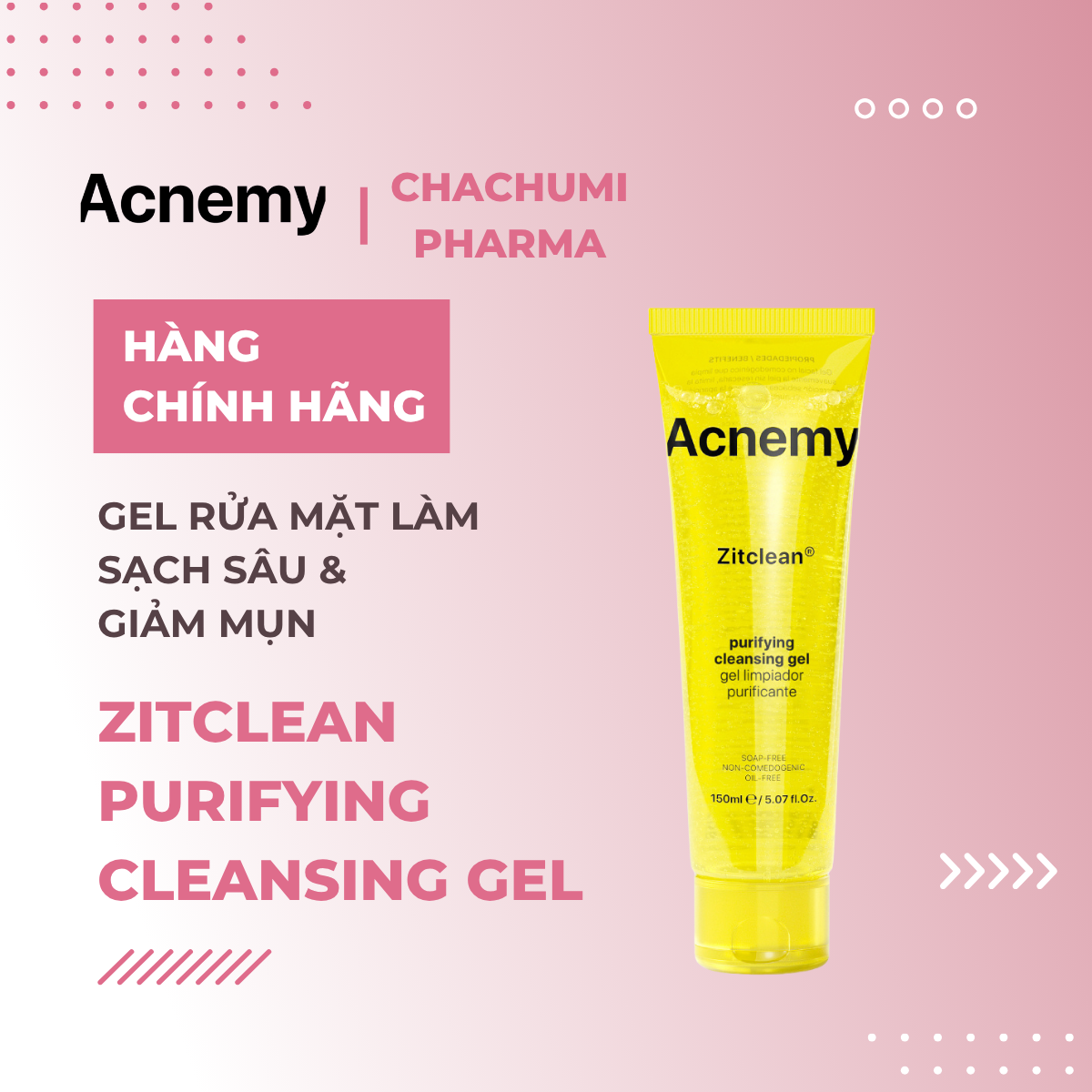 Acnemy Zitclean Purifying Cleansing Gel - Gel Rửa Mặt Làm Sạch Sâu Và Hỗ Trợ Làm Giảm Mụn 150ml