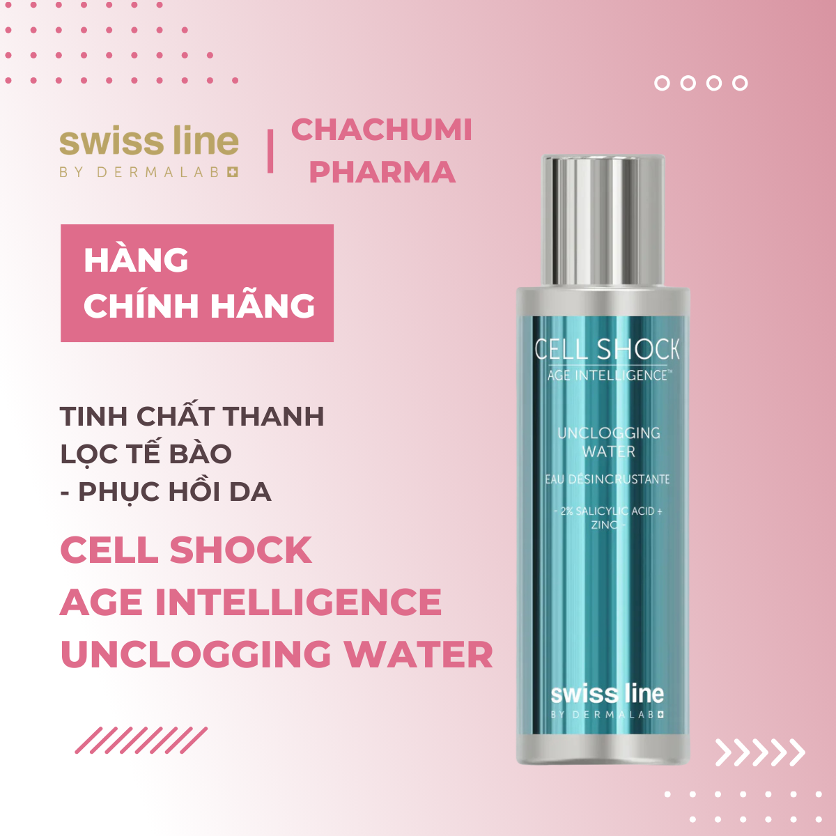 Swissline Cell Shock Age Intelligence Unclogging Water Tinh chất vỗ thải độc, thanh lọc tế bào - phục hồi tổn thương da