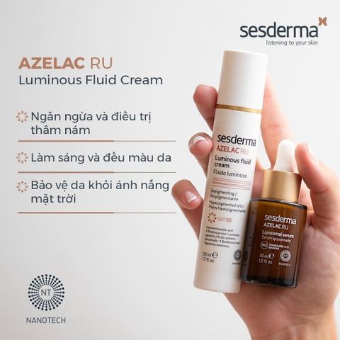 Sesderma Azelac RU Luminous Fluid Cream 50ml – Sữa Dưỡng Làm Sáng Da, Tích Hợp Chống Nắng