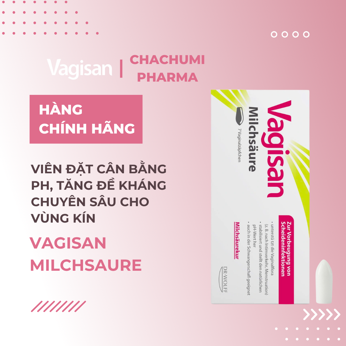 Viên đặt Vagisan Milchsaure cân bằng pH, tăng đề kháng chuyên sâu cho vùng kín