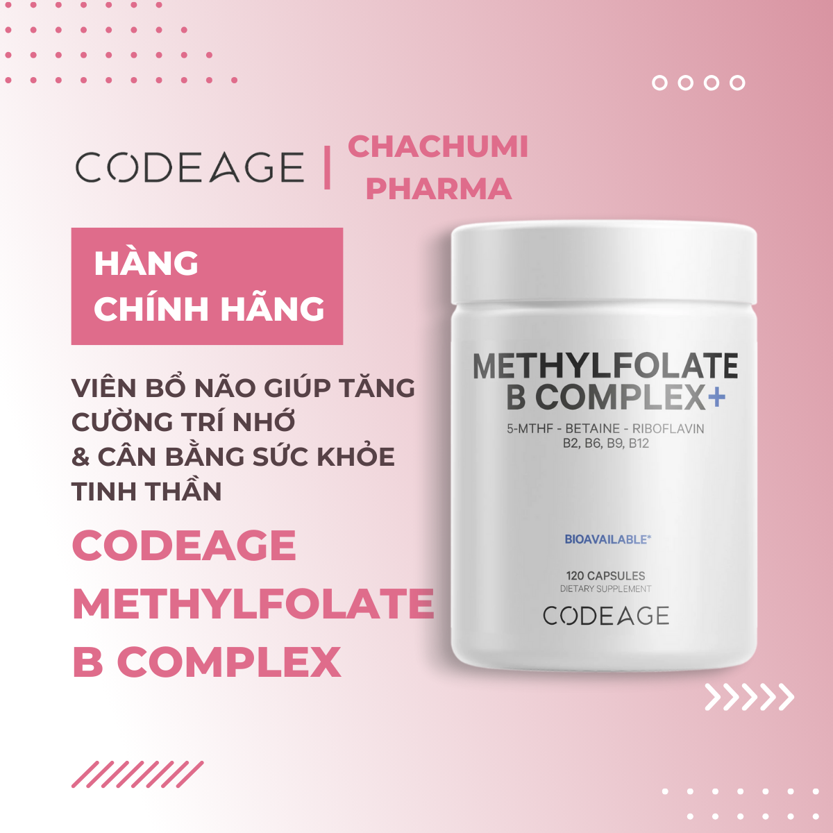 Codeage Methylfolate B Complex - Viên Uống Bổ Não Giúp Giảm Stress Giúp Dễ Ngủ 120v