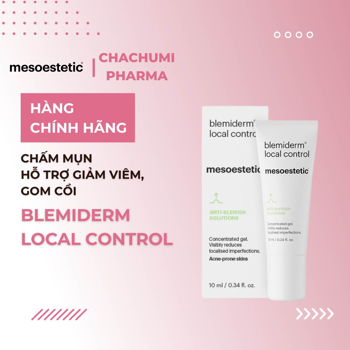 Mesoestetic Blemiderm Local Control Chấm Mụn Hỗ Trợ Giảm Viêm, Gom Cồi 10ml