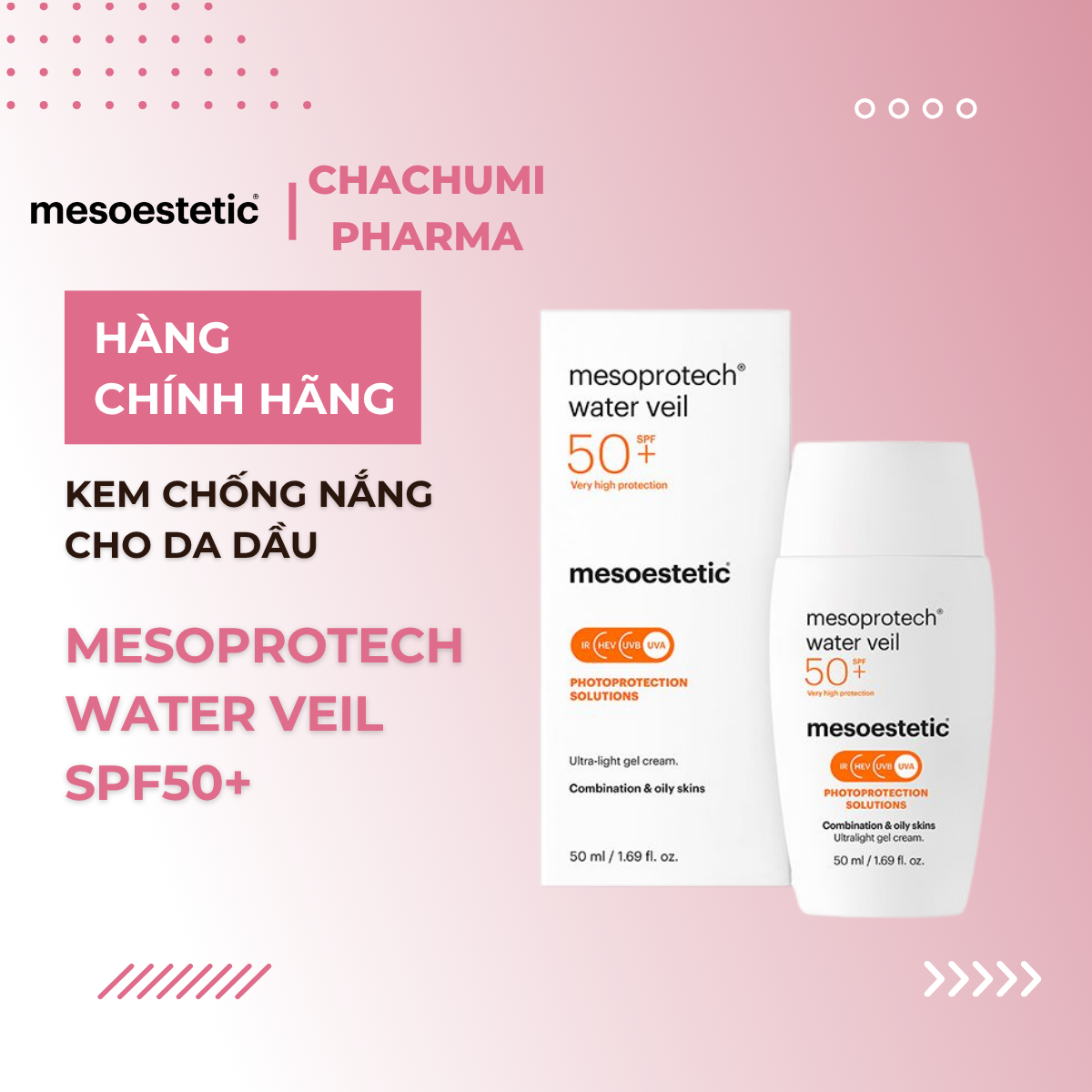 Mesoestetic Mesoprotech Water Veil SPF50+ Kem Chống Nắng Cho Da Dầu 50ml