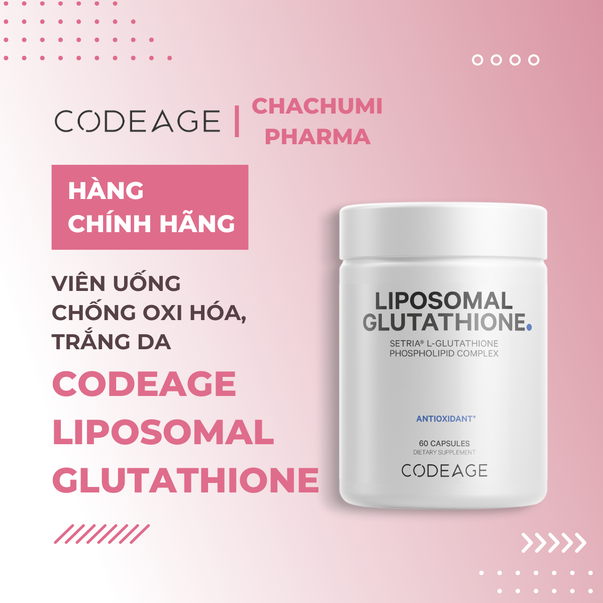 Codeage Liposomal Glutathione Setria 500mg Viên Uống Glutathione Codeage Chống Oxy Hóa, Trắng Sáng Da, Mờ Nám