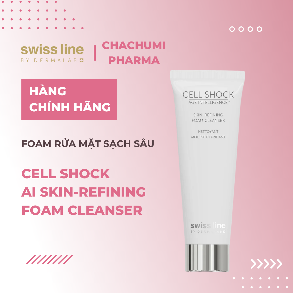 Swissline Cell Shock AI Skin-Refining Foam Cleanser - Foam rửa mặt sạch sâu & thanh lọc & êm dịu làn da 160ml