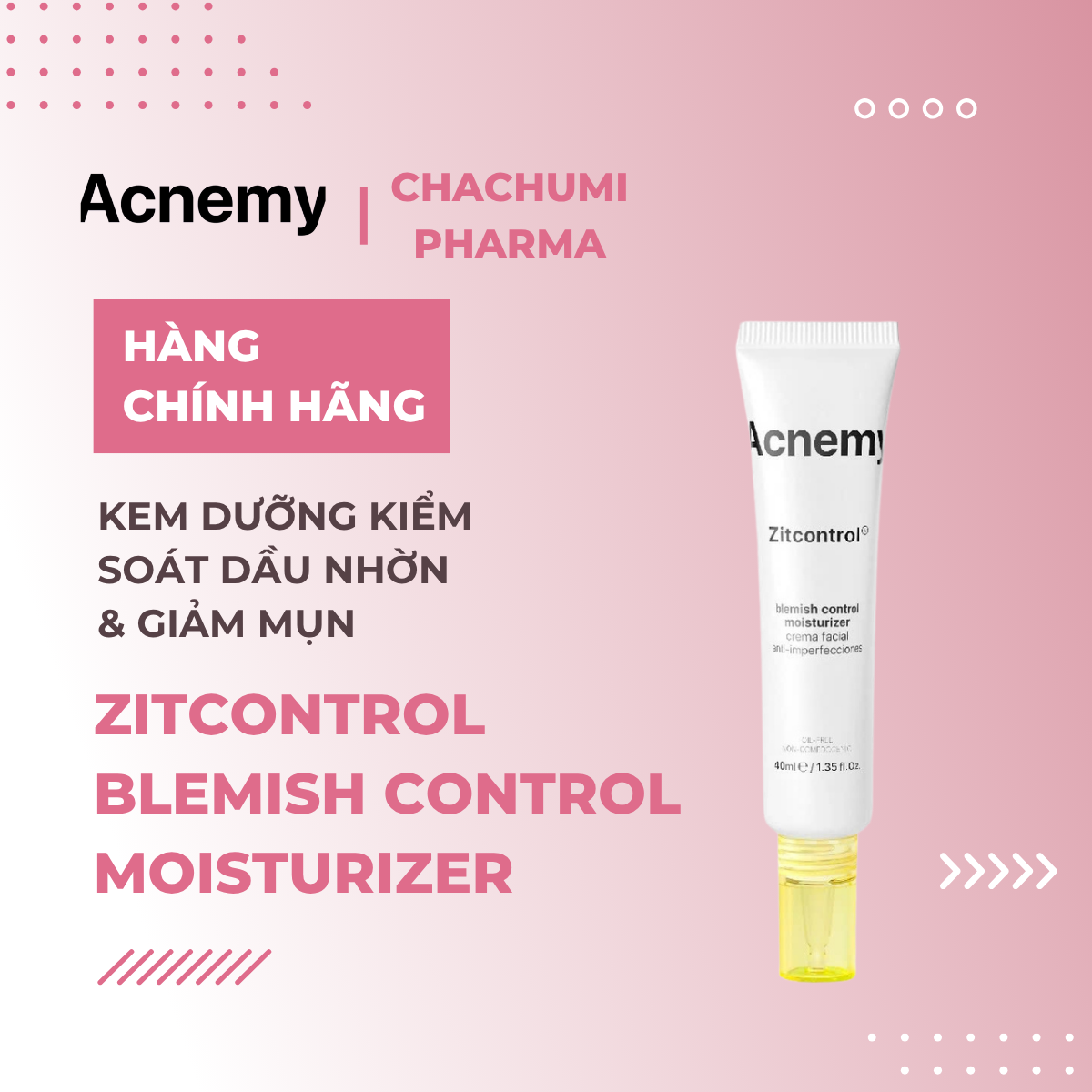 Acnemy Zitcontrol Blemish Control Moisturizer Kem Dưỡng Kiểm Soát Dầu Nhờn Và Hỗ Trợ Làm Giảm Mụn 40ml