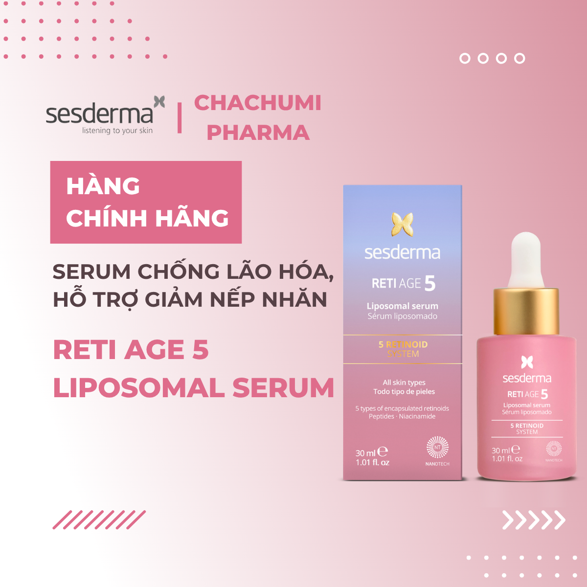Sesderma Reti Age 5 Liposomal Serum 30ml – Serum Chống Lão Hóa, Hỗ Trợ Giảm Nếp Nhăn