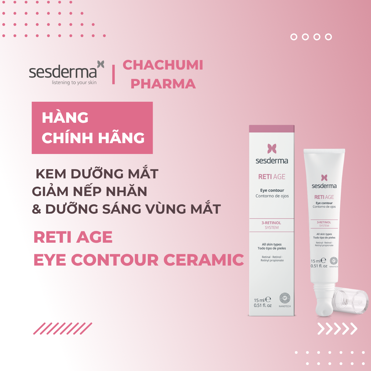 Sesderma Reti Age Eye Contour Ceramic 15ml – Kem Dưỡng Mắt Giảm Nếp Nhăn & Dưỡng Sáng Vùng Mắt