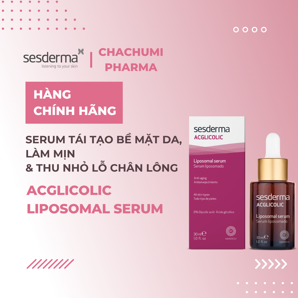 Sesderma Acglicolic Liposomal Serum 30ml – Serum Tái Tạo Bề Mặt Da, Làm Mịn & Thu Nhỏ Lỗ Chân Lông