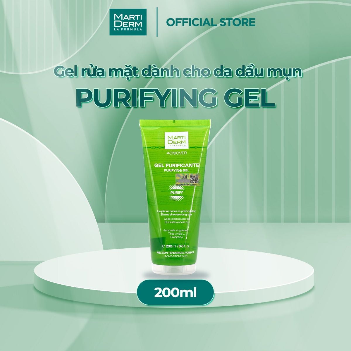 MartiDerm Acniover Purifying Gel - Gel rửa mặt cho da dầu mụn (200ml)