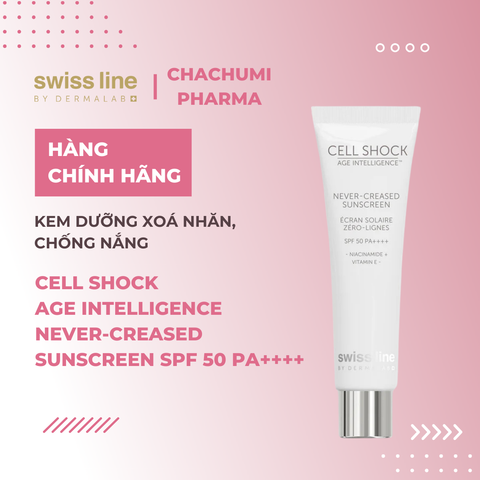 Swissline Cell Shock Age Intelligence Never-Creased Sunscreen SPF 50 PA++++ – Kem dưỡng xoá nhăn, chống nắng & bảo vệ da toàn diện