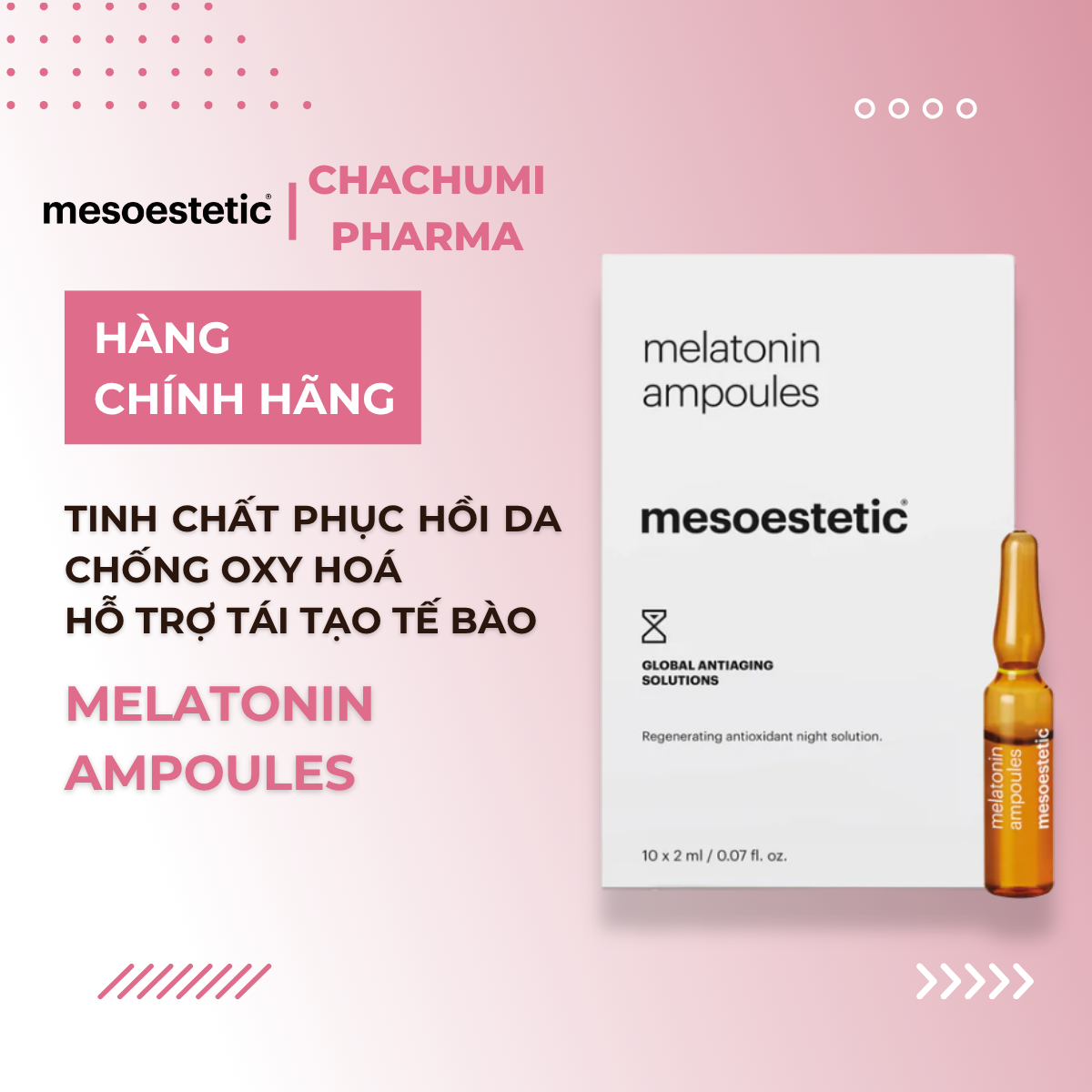 Mesoestetic Melatonin Ampoules Tinh Chất Phục Hồi Da, Chống Oxy Hoá, Hỗ Trợ Tái Tạo Tế Bào 10x2ml