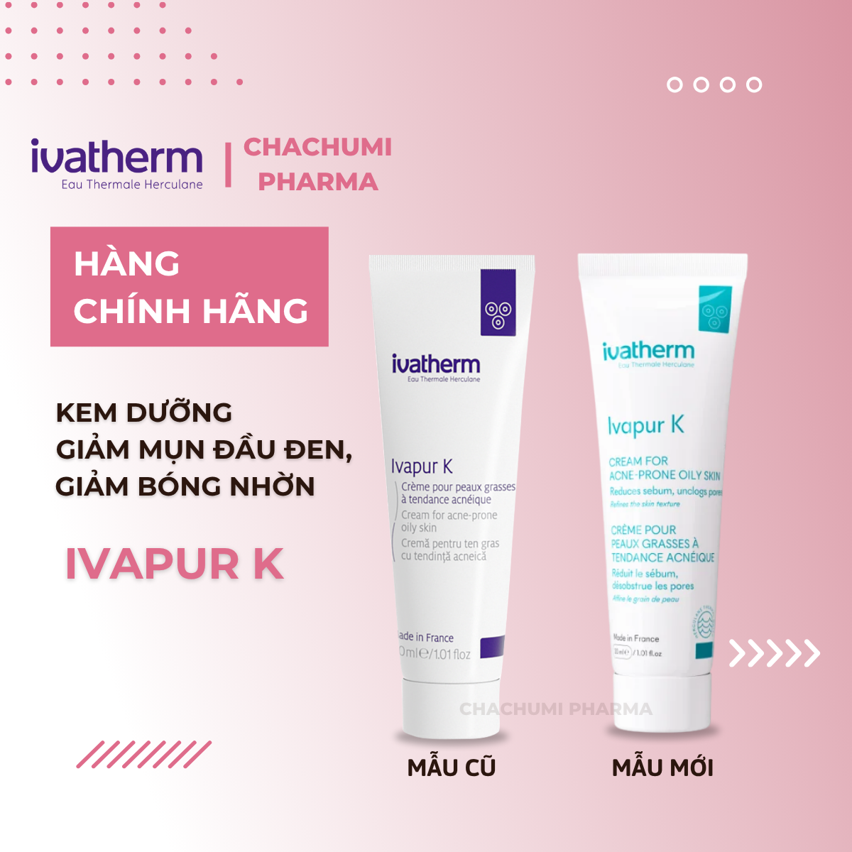 Ivatherm Ivapur K - Kem Dưỡng Giúp Giảm Mụn Đầu Đen, Giảm Bóng Nhờn 30ml