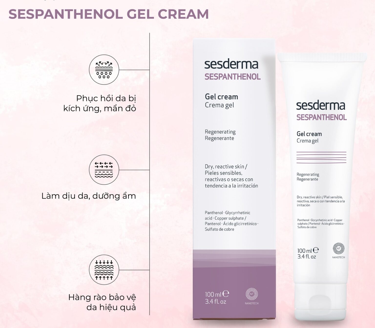 Sesderma Sespanthenol Gel Cream 100ml – Gel Làm Dịu, Giảm Kích Ứng & Phục Hồi Da Cấp Tốc
