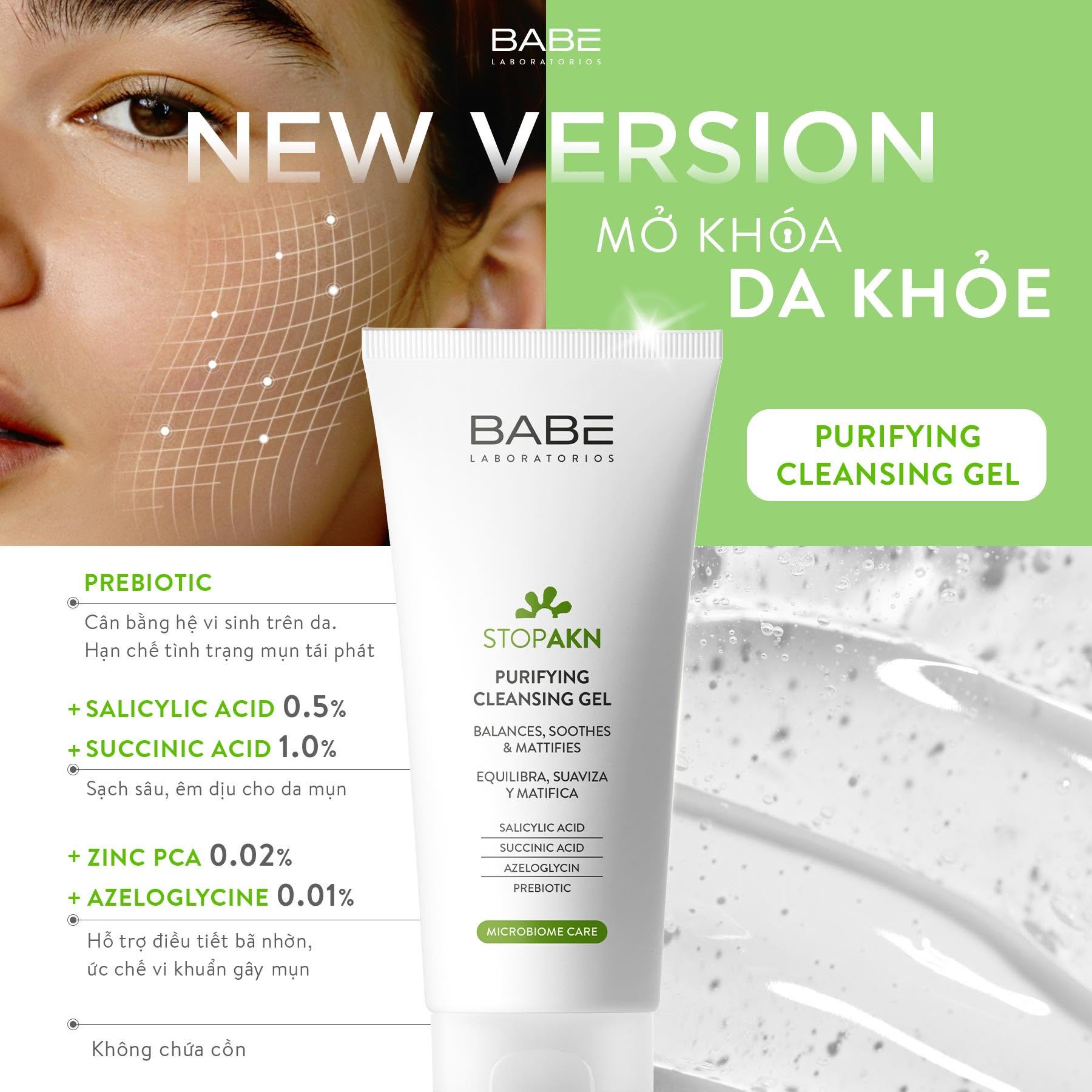Sữa Rửa Mặt BABE Stop AKN Purifying Cleansing Gel Cho Da Dầu Mụn