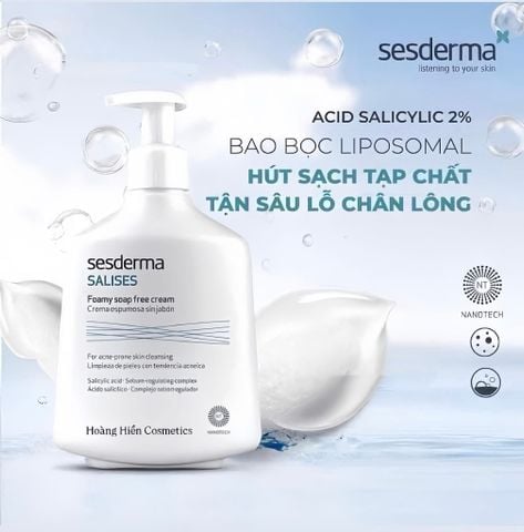 Sesderma Salises Foamy Soap Free Cream 250ml – Sữa Rửa Mặt Dịu Nhẹ Cho Da Dầu Mụn, Kiềm Dầu