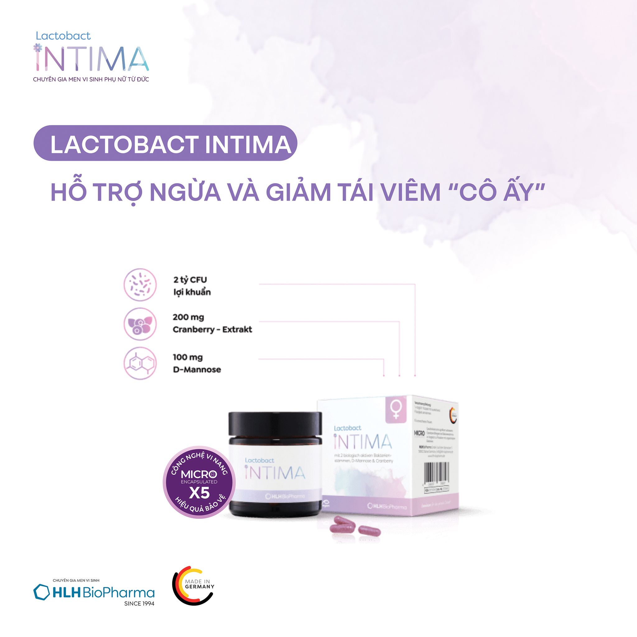Lactobact Intima - Men vi sinh phụ khoa bổ sung lợi khuẩn từ Đức hộp 30 viên