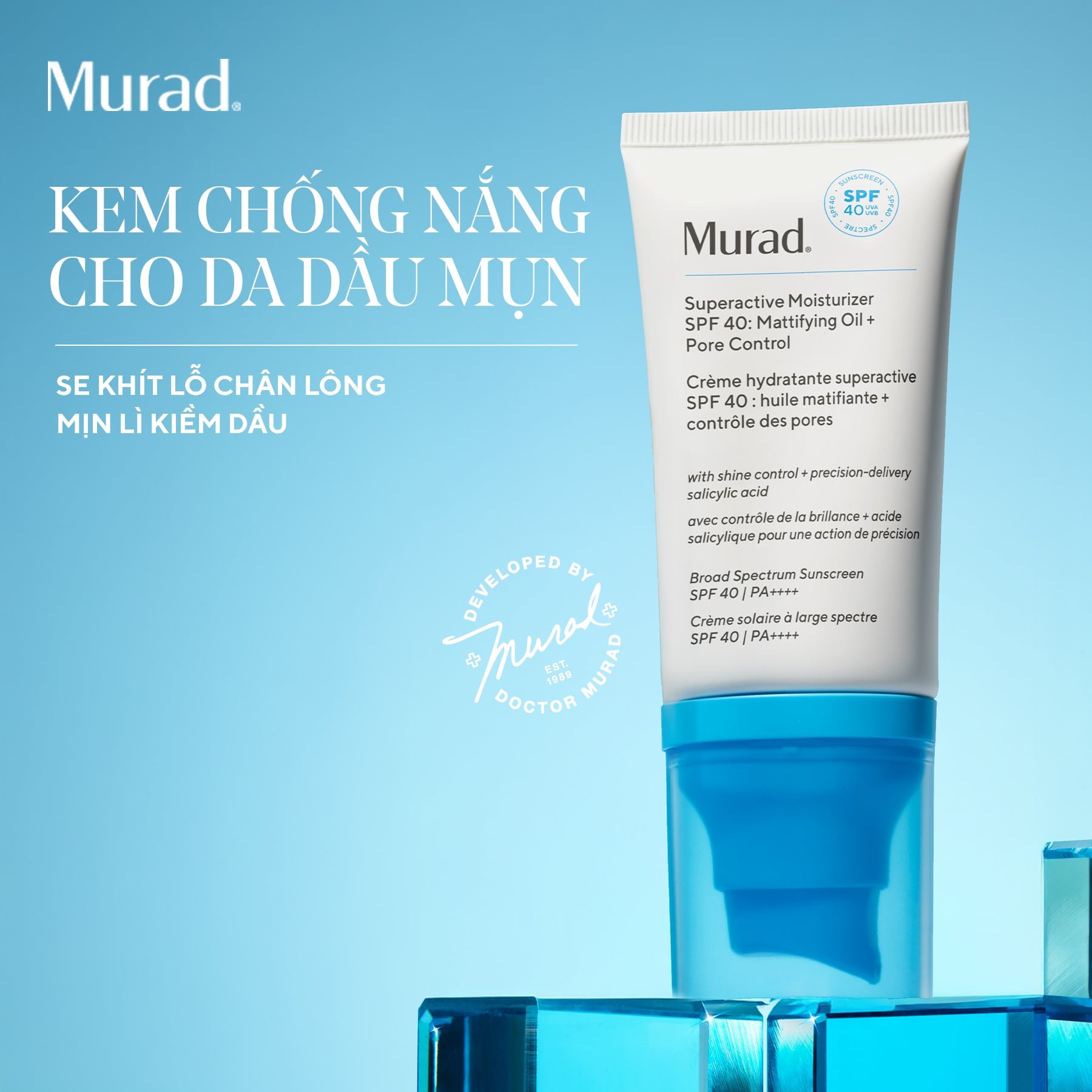 Kem Chống Nắng Murad Superactive Moisturizer SPF 40: Mattifying Oil + Pore Control 50ml