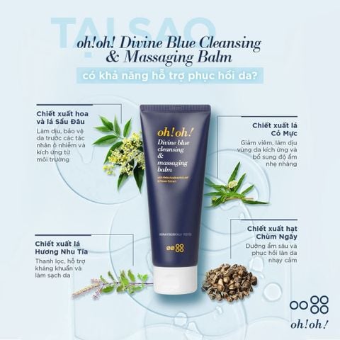 oh!oh! Divine Blue Cleansing & Massaging Balm (with Melia Azadirachta Leaf & Flower Extract) - Sáp Tẩy Trang Làm Sạch Sâu, Trẻ Hóa Da