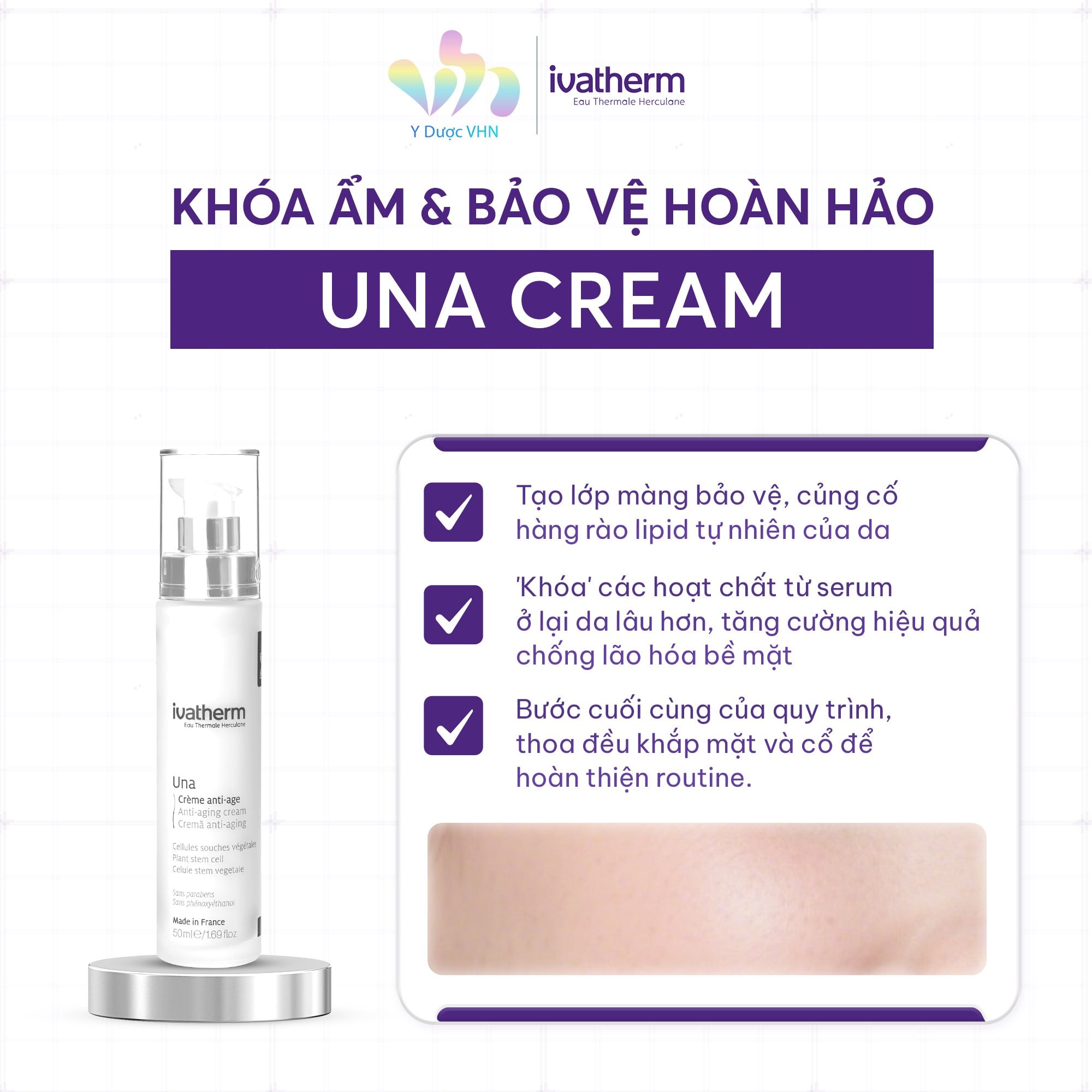 Ivatherm Una Anti Aging Cream - Kem dưỡng trẻ hóa giảm nhăn, phục hồi, chống lão hóa đa tầng 50ml
