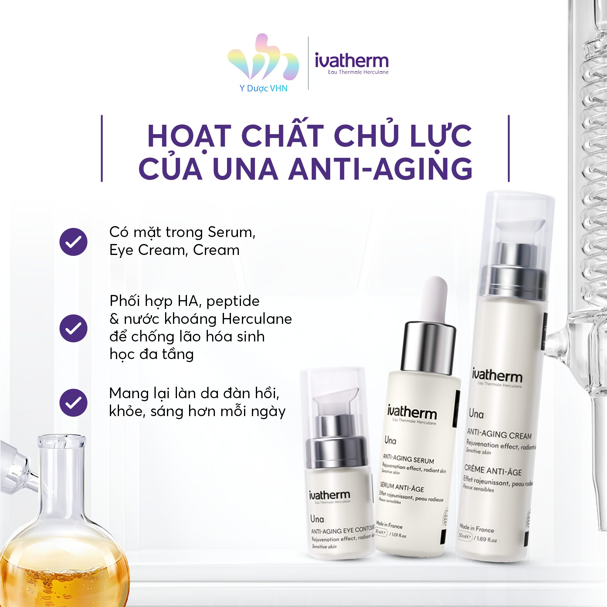 Serum Ivatherm Una Anti-Aging - Serum chống lão hóa, dưỡng da căng mịn 30ml