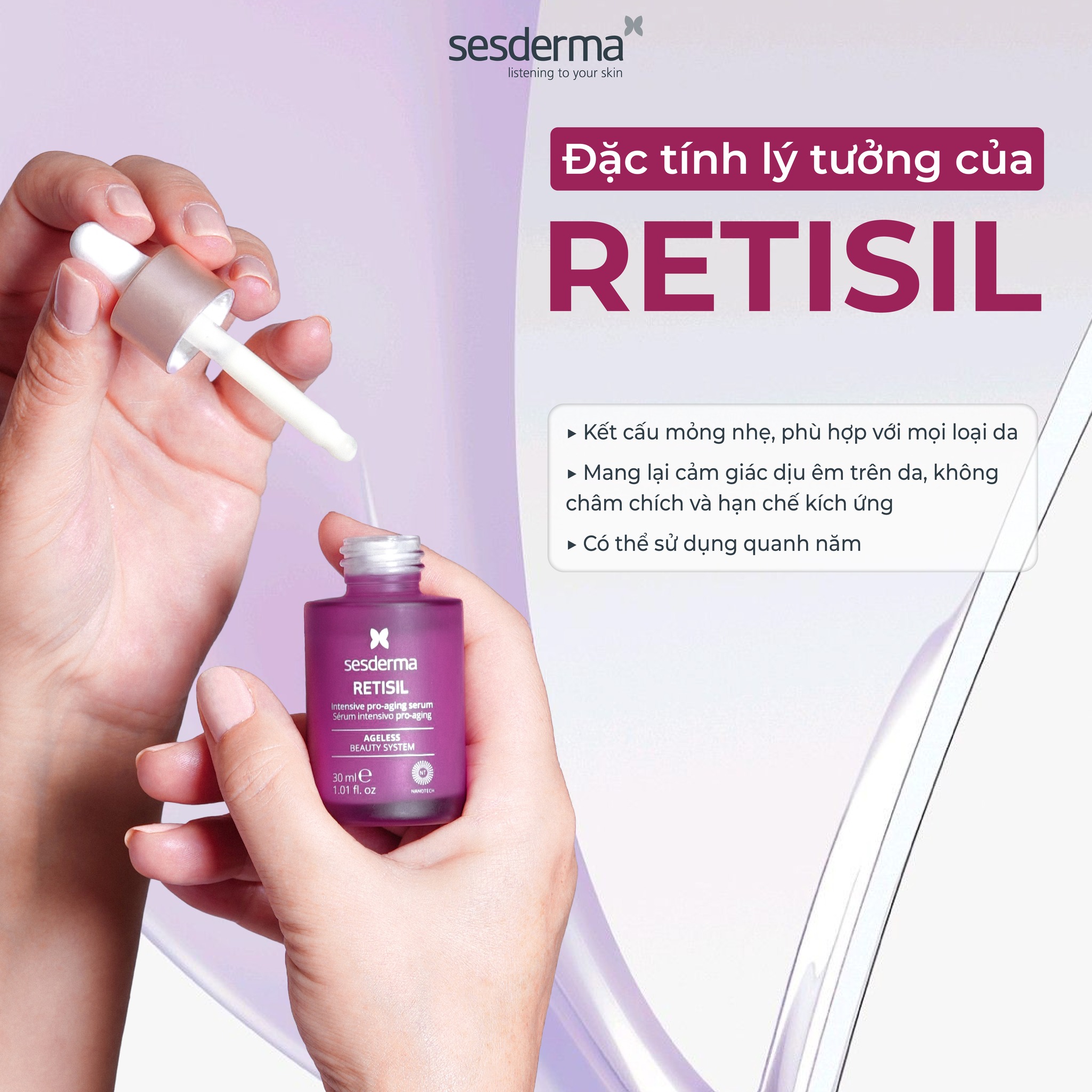 Sesderma Retisil Intensive Pro-Aging Serum 30ml – Serum HPR Tái Tạo Da, Hỗ Trợ Giảm Nếp Nhăn