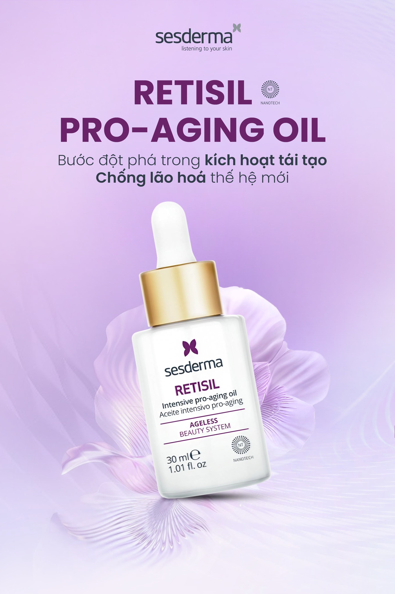 Sesderma Retisil Intensive Pro-Aging Oil 30ml – Dầu Dưỡng HPR Giảm Nếp Nhăn, Chống Lão Hóa, Làm Mịn Da