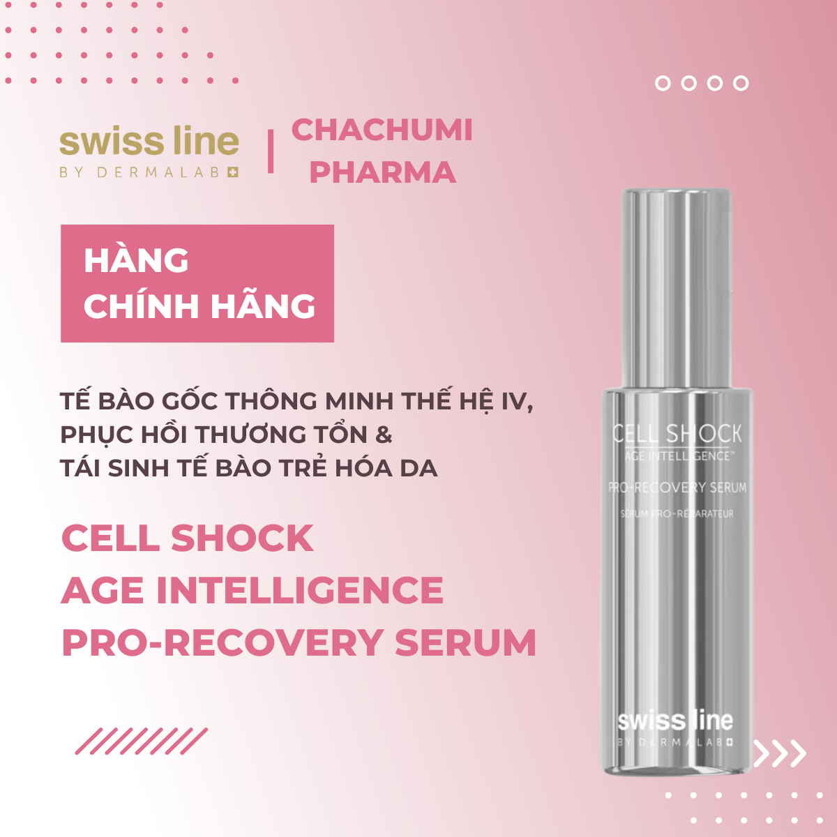 Swissline Cell Shock Age Intelligence Pro-Recovery Serum Tế bào gốc thông minh thế hệ IV, phục hồi thương tổn & tái sinh tế bào trẻ hóa da toàn diện