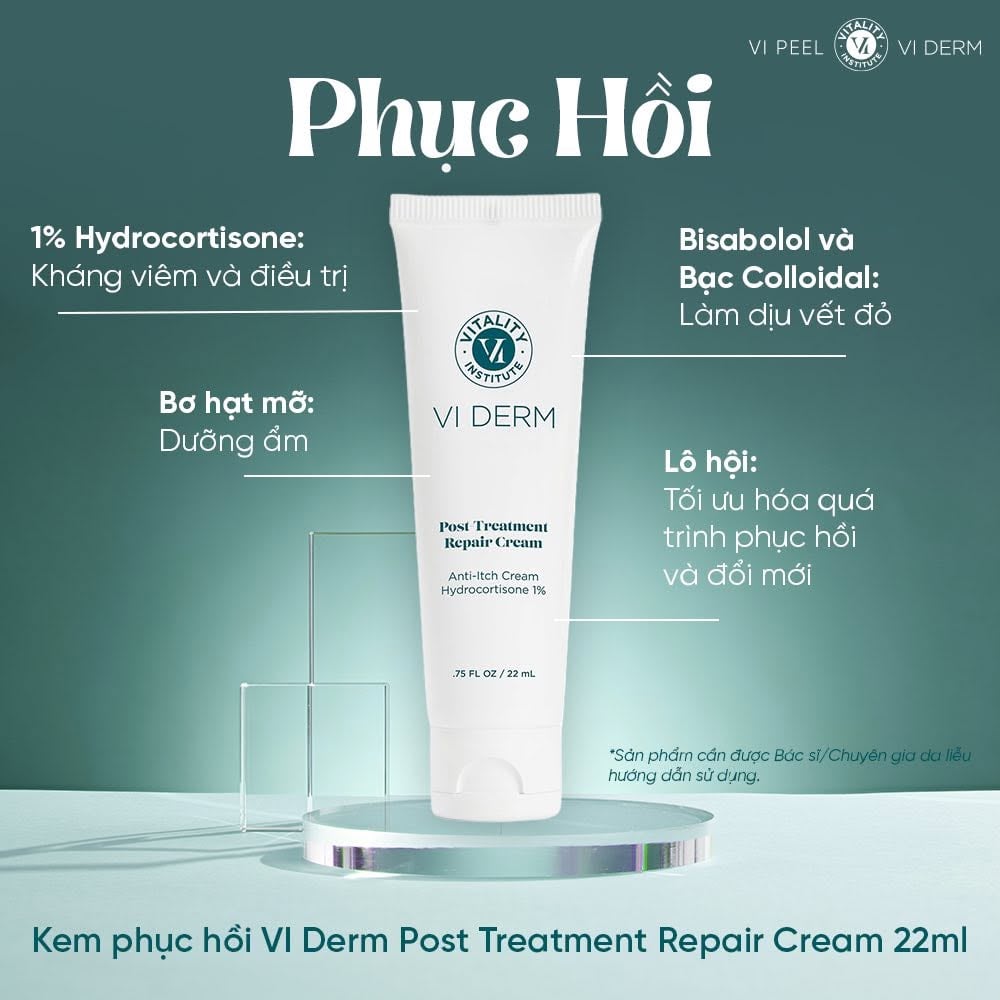 VI Derm Post Treatment Repair Cream 22ml Viderm – Kem Dưỡng Phục Hồi, Làm Dịu Da Sau Treatment Và Xâm Lấn