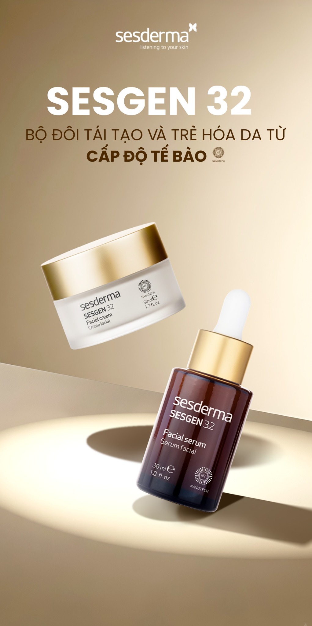 Sesderma Sesgen 32 Facial Serum 30ml – Serum Tái Tạo Da Cấp Độ Tế Bào, Phục Hồi Da Mệt Mỏi
