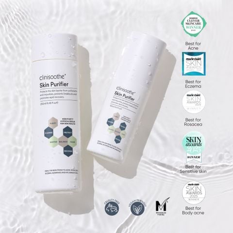 Clinisoothe+ Skin Purifier làm sạch, kháng khuẩn, giảm mẩn đỏ, phục hồi, thúc đẩy làm lành tổn thương 100ml 250ml