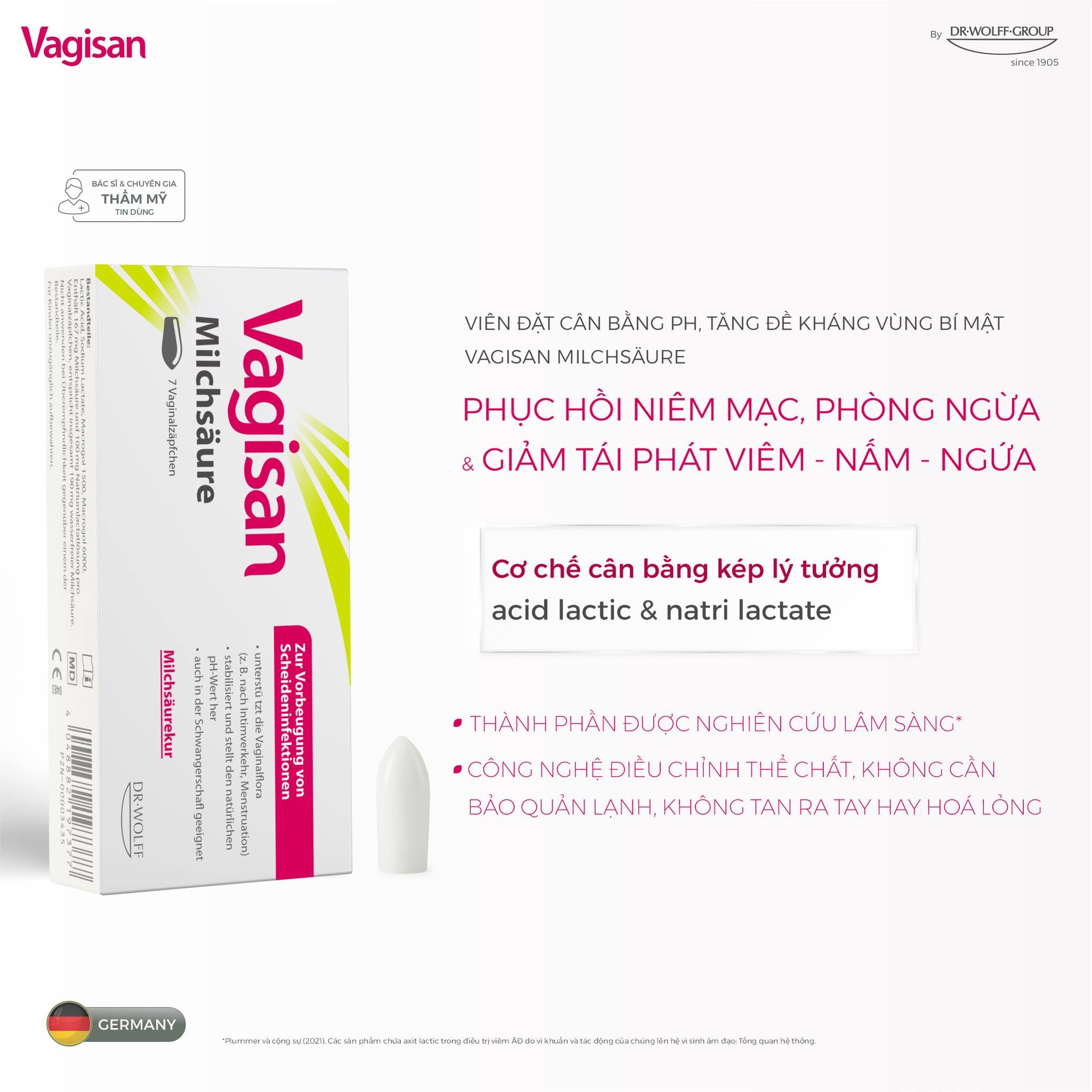 Viên đặt Vagisan Milchsaure cân bằng pH, tăng đề kháng chuyên sâu cho vùng kín