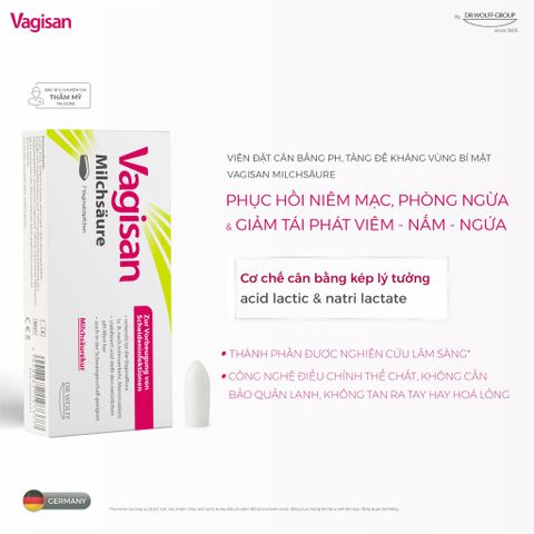 Viên đặt Vagisan Milchsaure cân bằng pH, tăng đề kháng chuyên sâu cho vùng kín