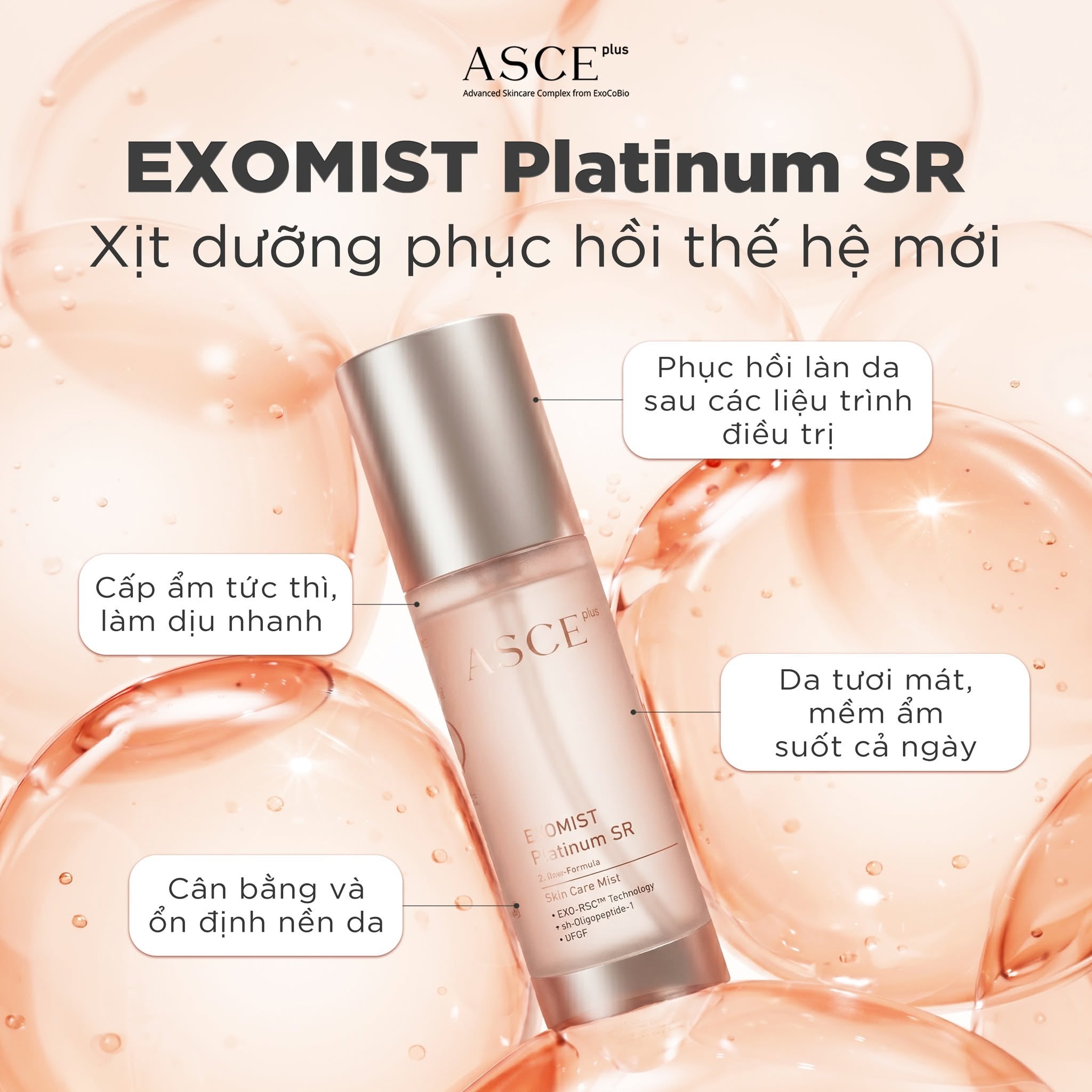 ASCE plus EXOMIST Platinum SR Xịt Khoáng Phục Hồi Cấp Ẩm Làm Dịu Da Exosome (Viên nang đông khô 20mg + Dung dịch 50ml)